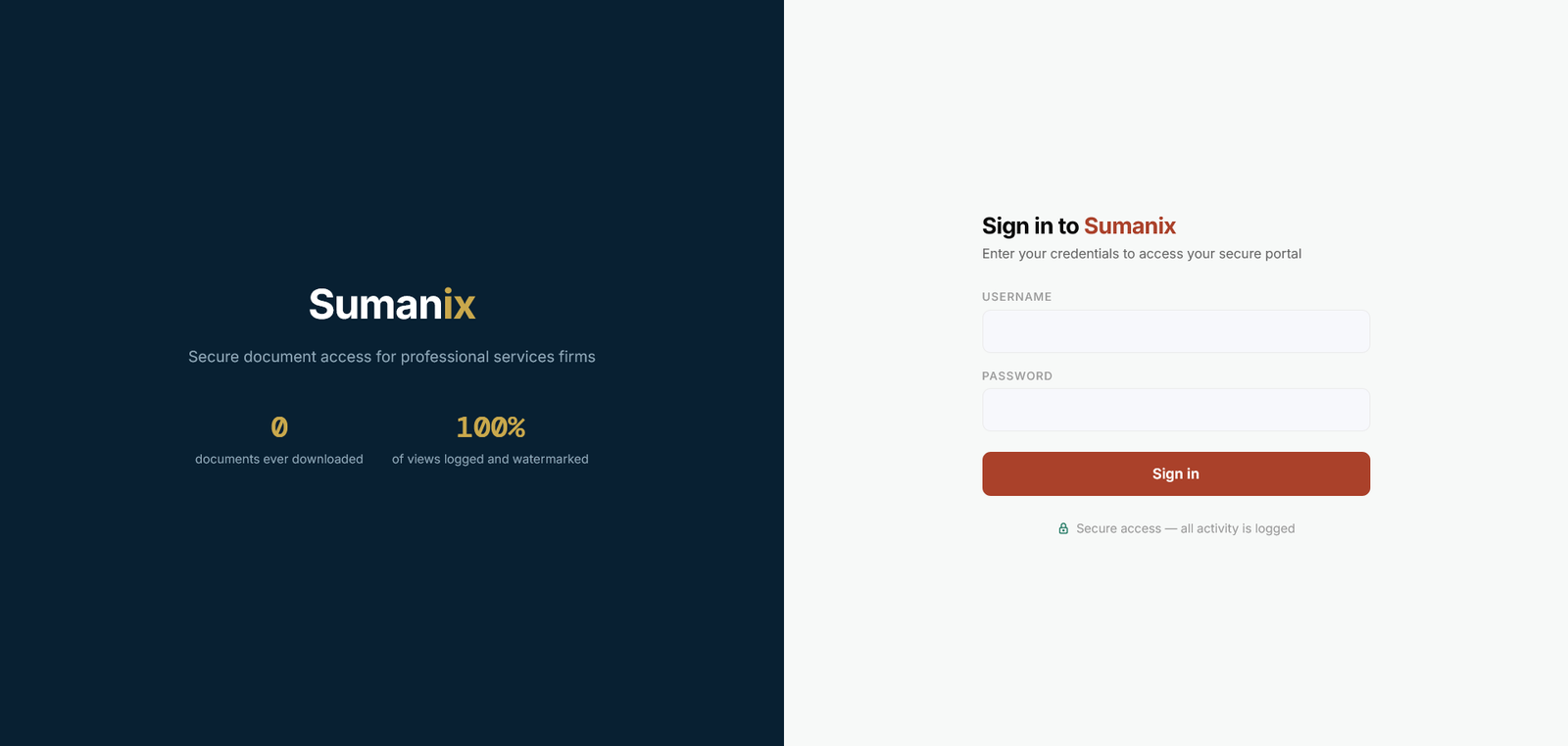 Sumanix sign-in screen